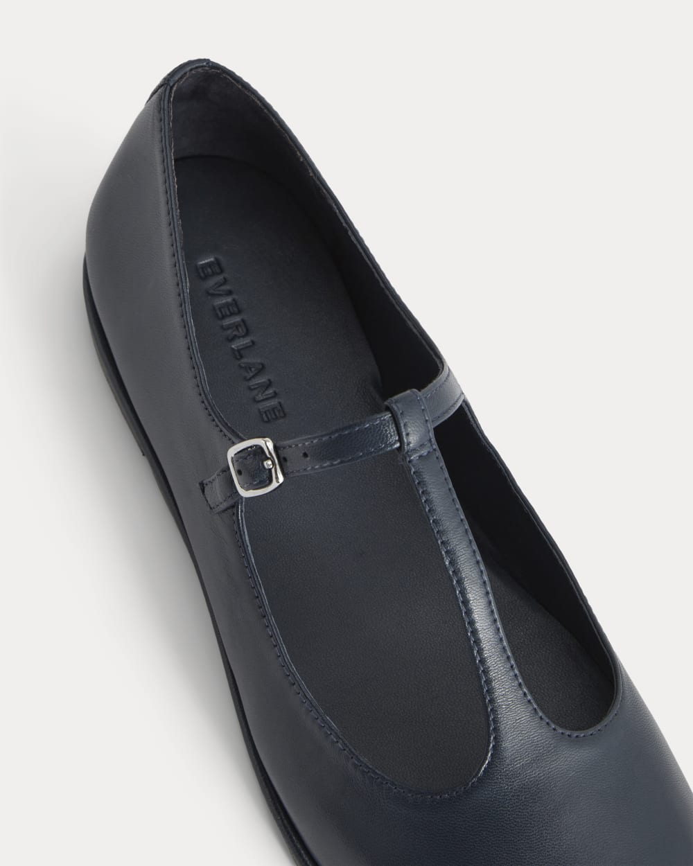 The Leather T-Strap Flat | Navy – Everlane