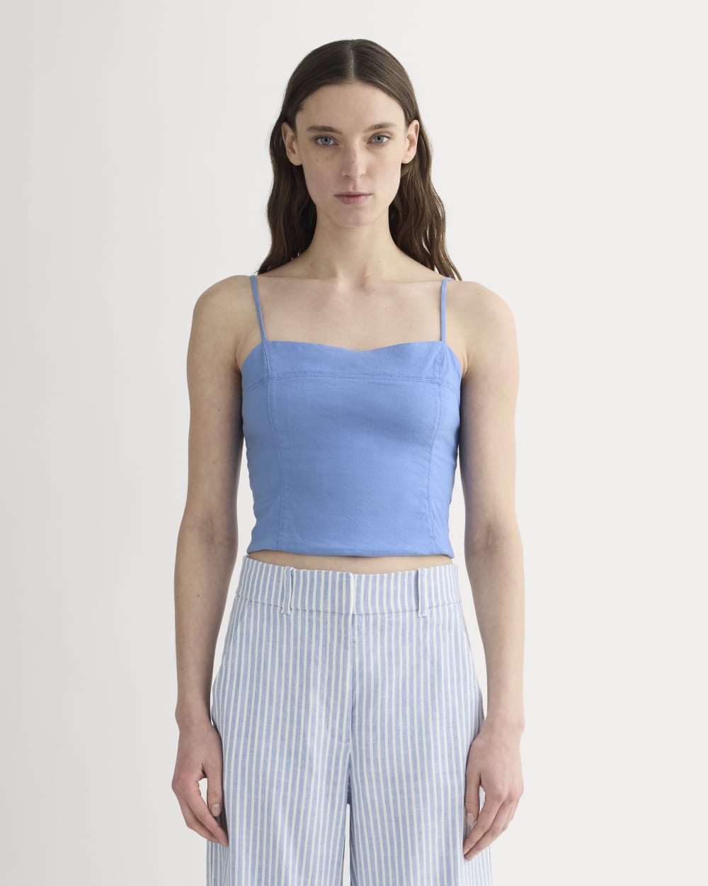 womens-seamed-top-stretch-linen-bluebell | primary
