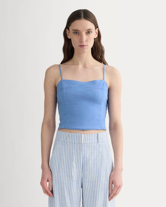 womens-seamed-top-stretch-linen-bluebell | primary