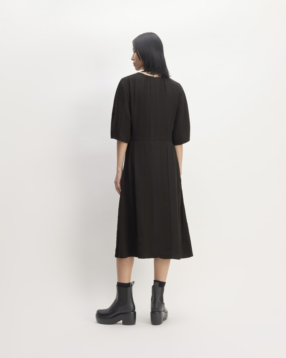 womens-city-stripe-ruched-dress-black