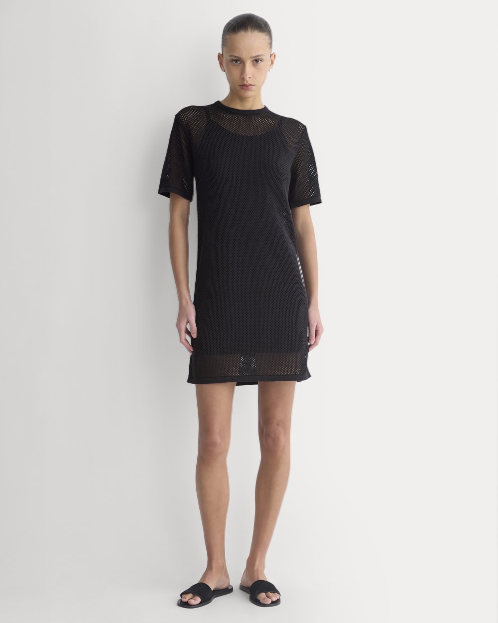 womens-mesh-knit-short-sleeve-dress-black | primary