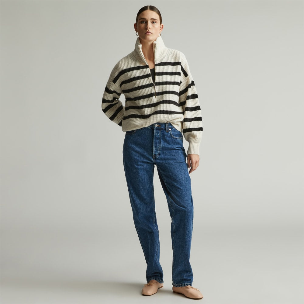 The Half-Zip Sweater in Luxe Merino | Bone / Black – Everlane
