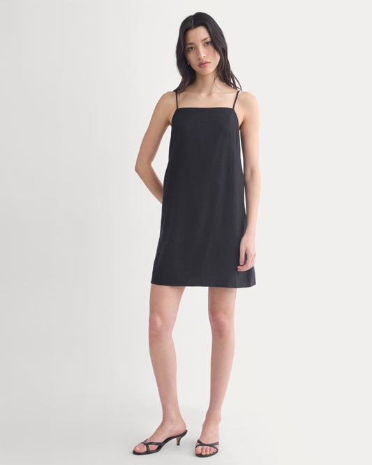 womens-mini-shift-dress-in-stretch-linen-black | primary