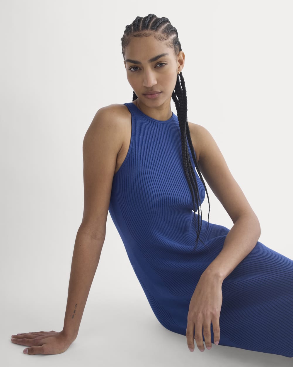 Everlane Cutaway Ribbed Midi Dress In Estate Blue, Size XL, Viscose Everlane Cutaway Ribbed Midi Dress In Estate Blue, Size XL, Viscose