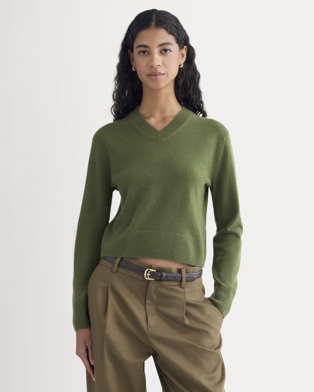Cashmere Cropped High-V Sweater