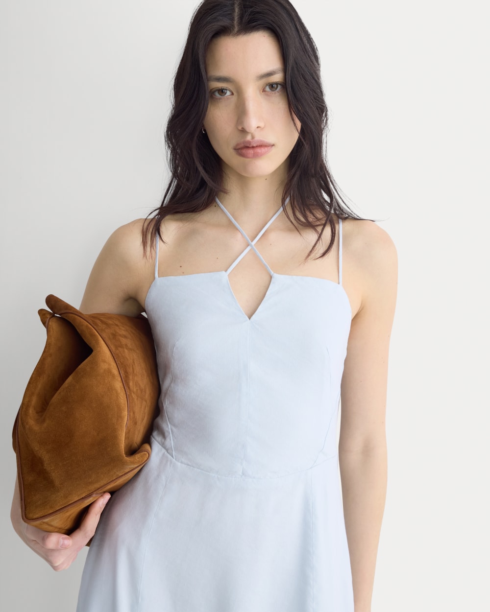 Everlane Tie-Neck Dress, Stretch Linen, Skywriting, Size 12 Everlane Tie-Neck Dress, Stretch Linen, Skywriting, Size 12