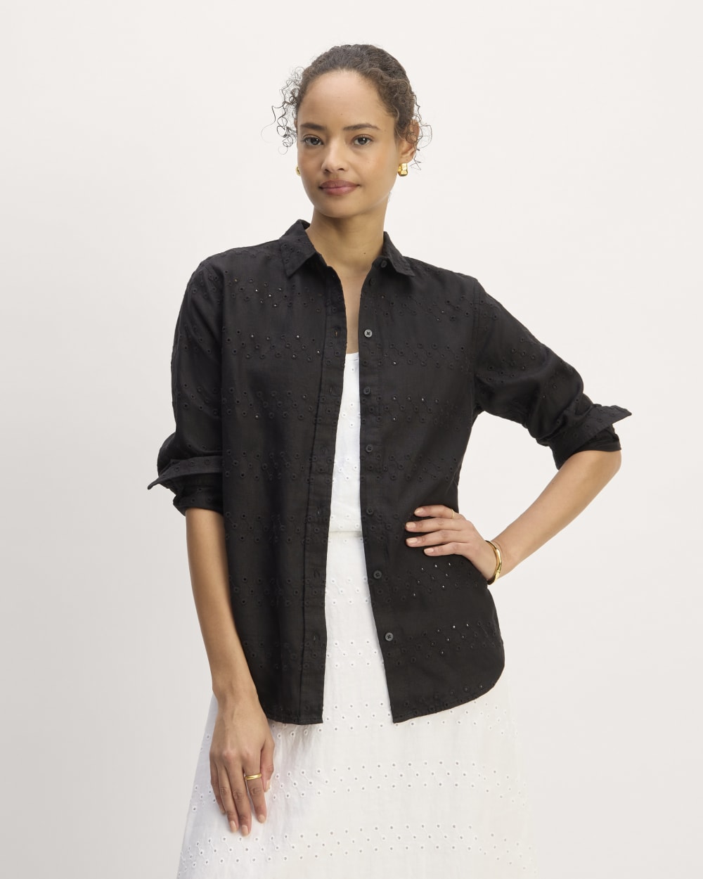 womens-linen-eyelet-relaxed-shirt-black-eyelet | primary
