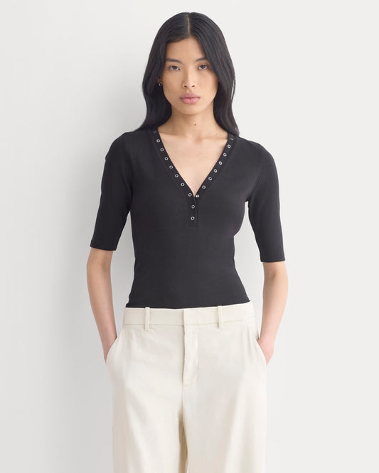 womens-luxe-rib-v-neck-henley-black | primary