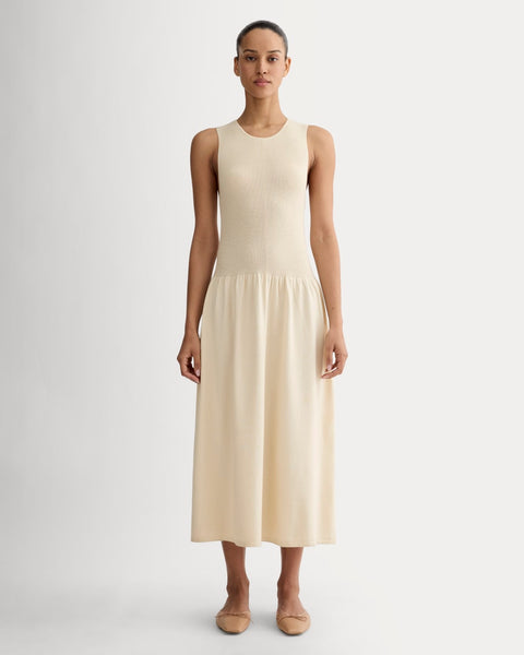 everlane cashmere midi dress Everlane Knit Crew Dress In Birch, Size Large, Cotton/Viscose