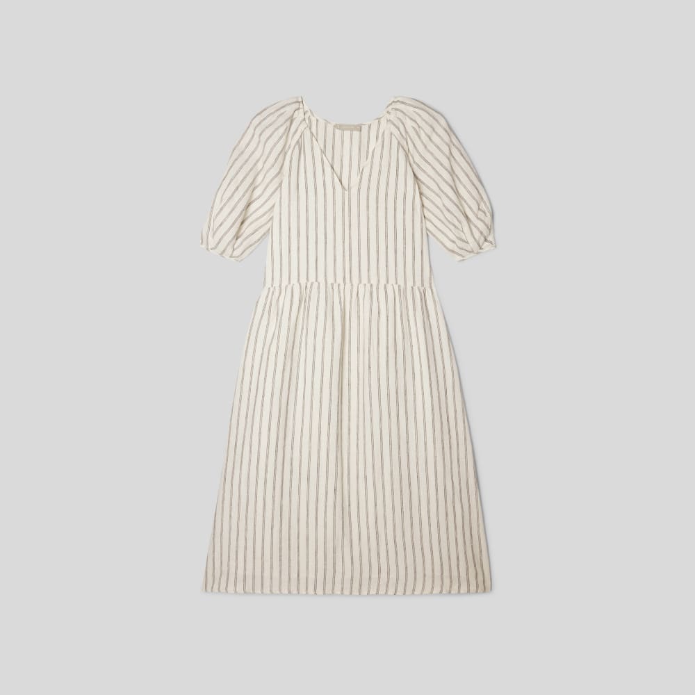 womens-linen-puff-sleeve-dress-black-canvas-tan | alt