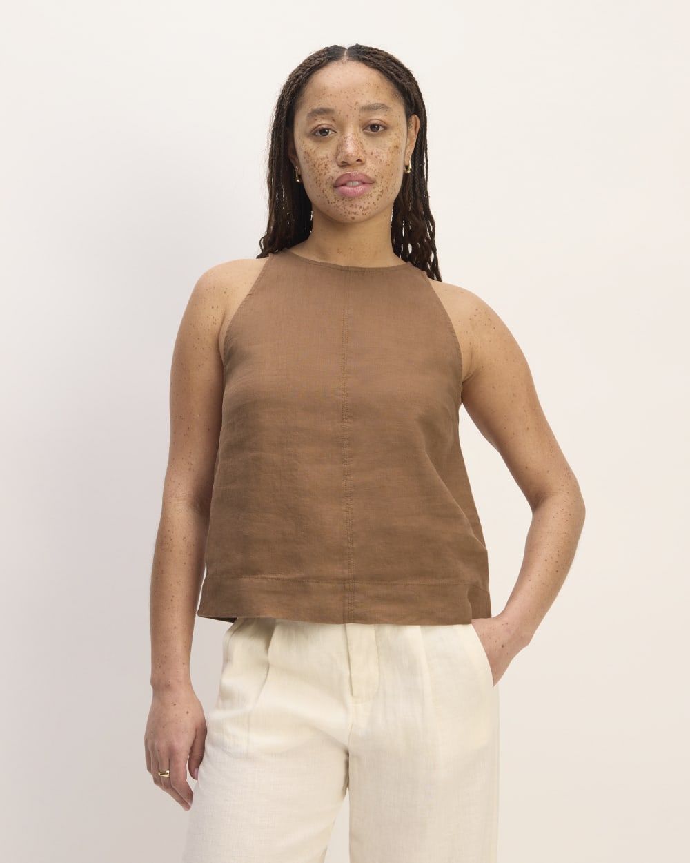 womens-linen-high-neck-tank-new-cocoa-brown | primary