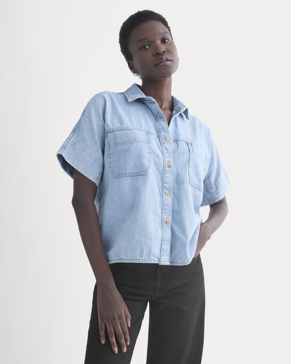 Cropped Boxy Denim Shirt