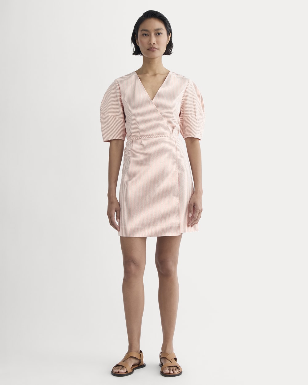 womens-seersucker-mini-wrap-dress-soft-orange | primary