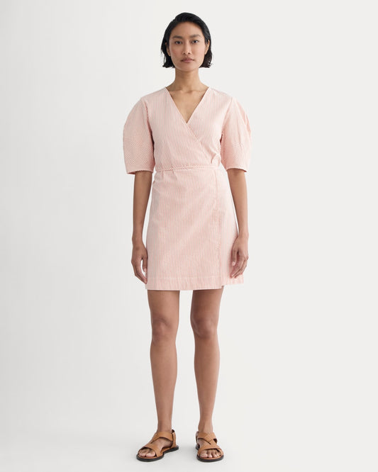 womens-seersucker-mini-wrap-dress-soft-orange | primary