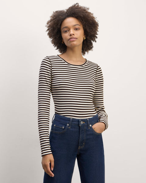 The Luxe Rib Long-Sleeve Crew | Bone / Black – Everlane