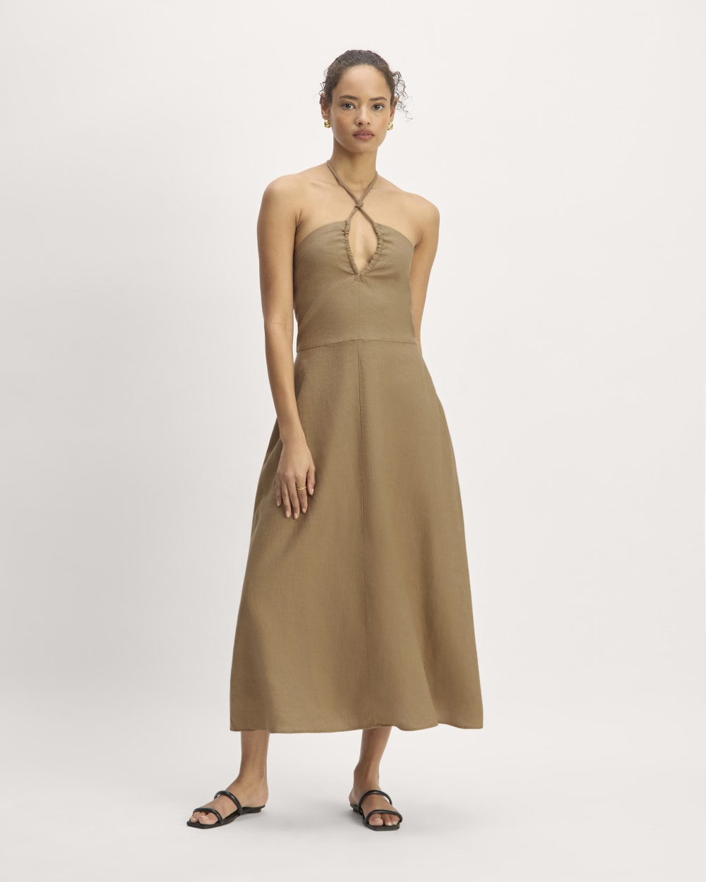 womens-linen-halter-neck-dress-tigers-eye | primary