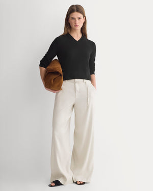 Wide-Leg Belted Pant in Stretch Linen | Birch | Regular