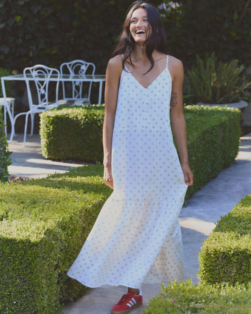 womens-tencel-butterlite-tiered-dress-bone-black-square-dot | editorial