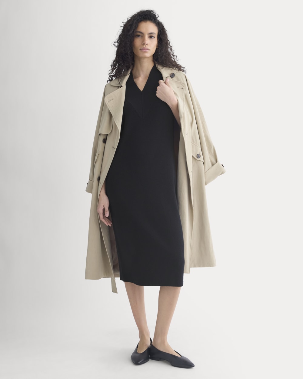 womens-relaxed-v-neck-midi-sweater-dress-black | primary