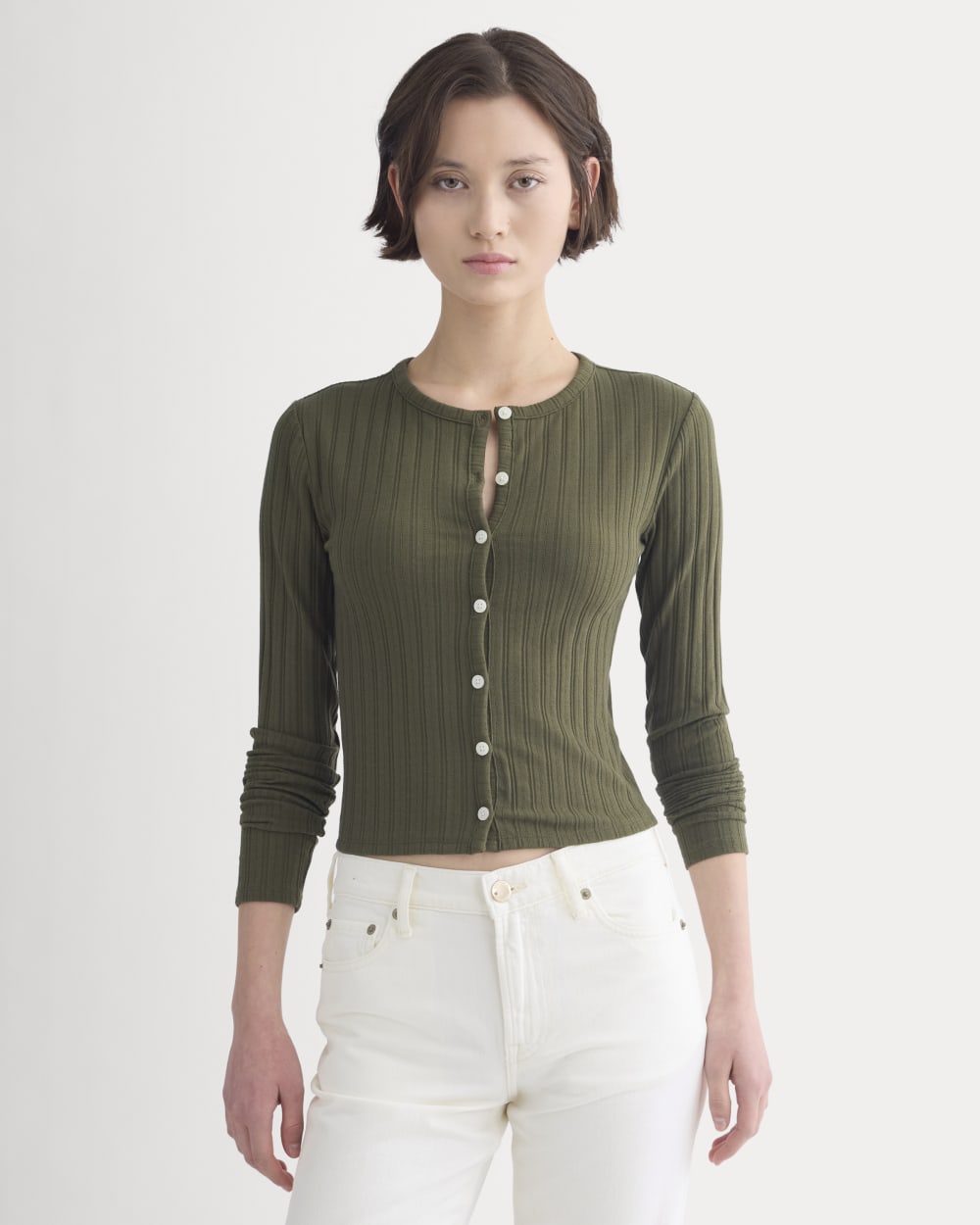 womens-cardigan-in-pointelle-olive-night | primary