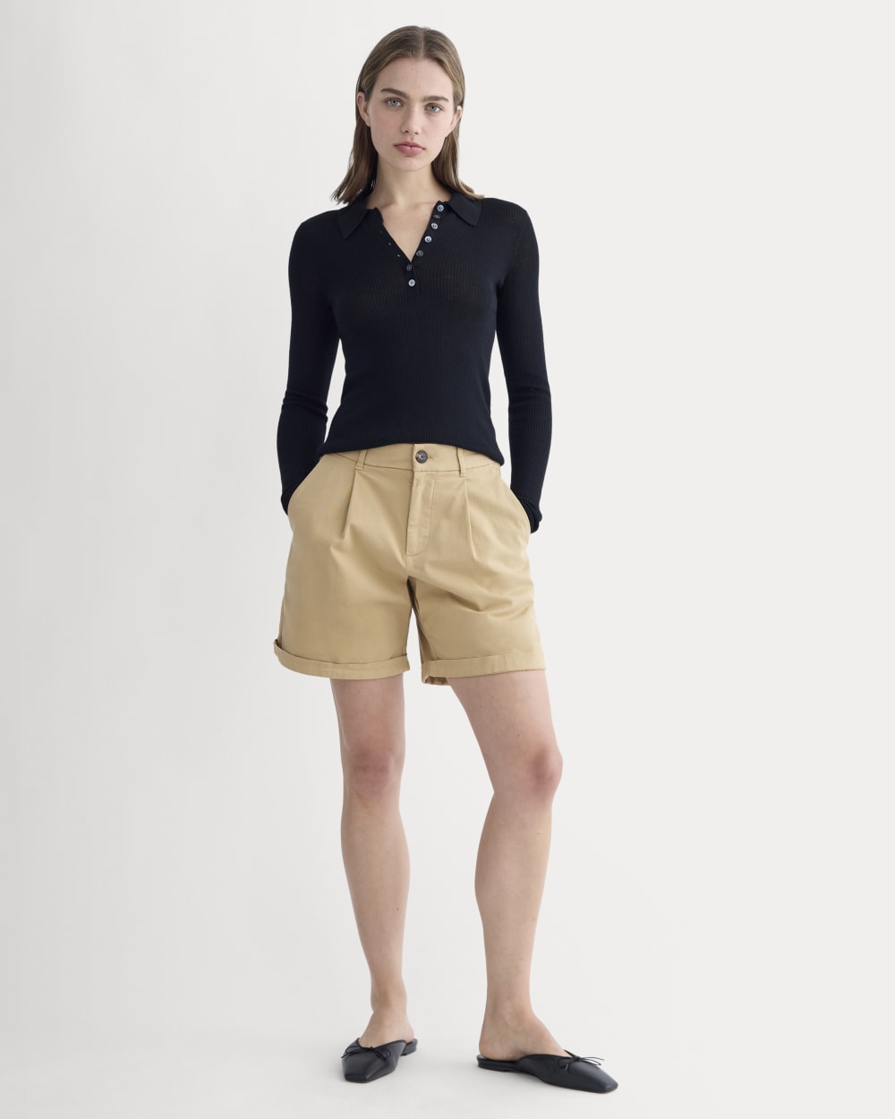 womens-pleated-chino-short-classic-khaki | primary