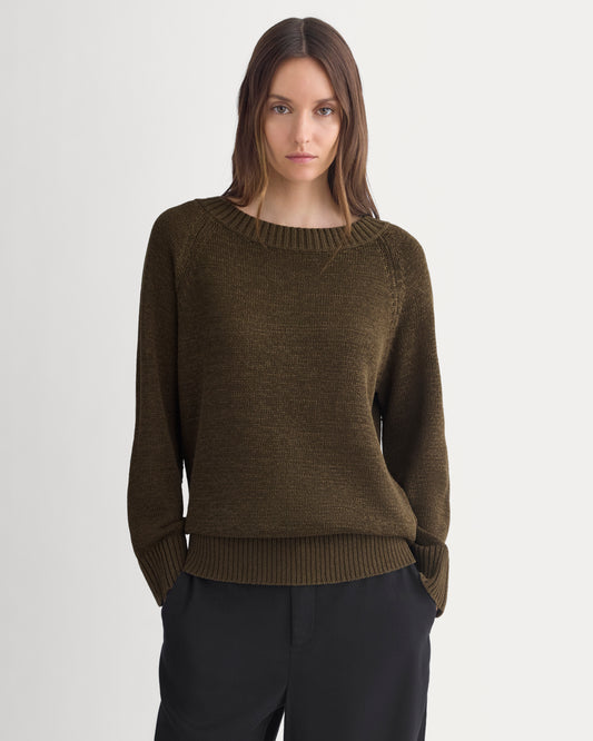 Wide-Neck Crew Sweater in Tape Yarn | Beech