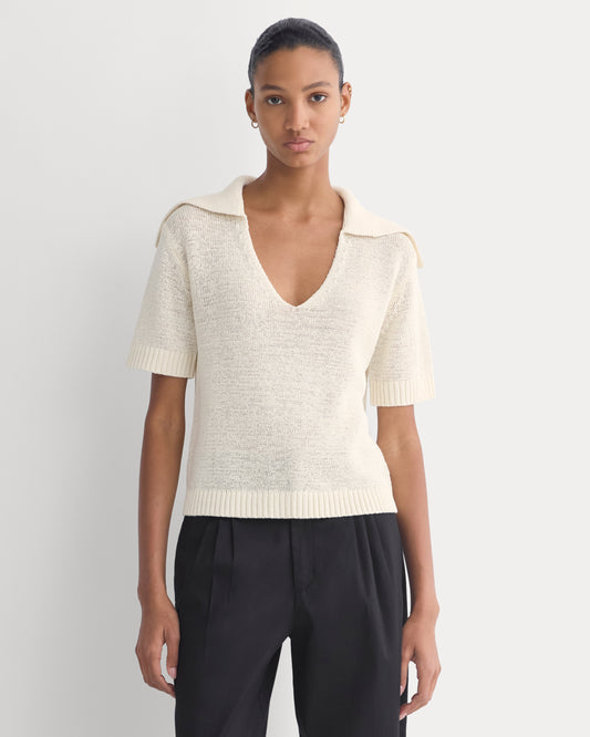 Open Collar Polo | Bone
