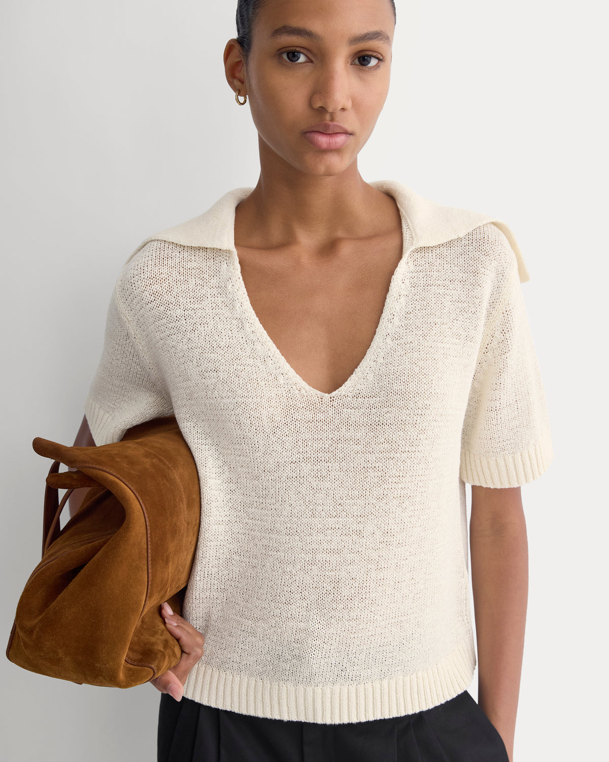 Open Collar Polo | Bone