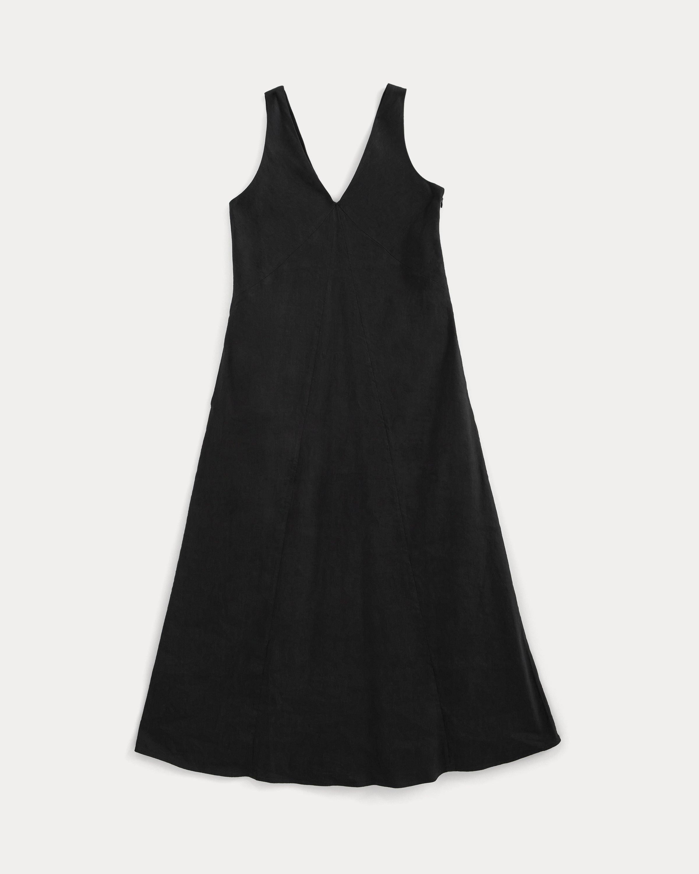 Deep V Seamed Dress in Stretch Linen | Black – Everlane