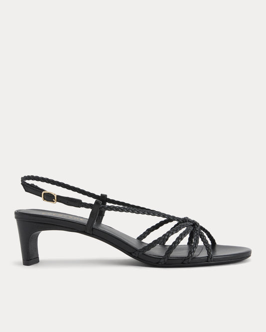 Made in Italy Braided Kitten Heel | Black Leather