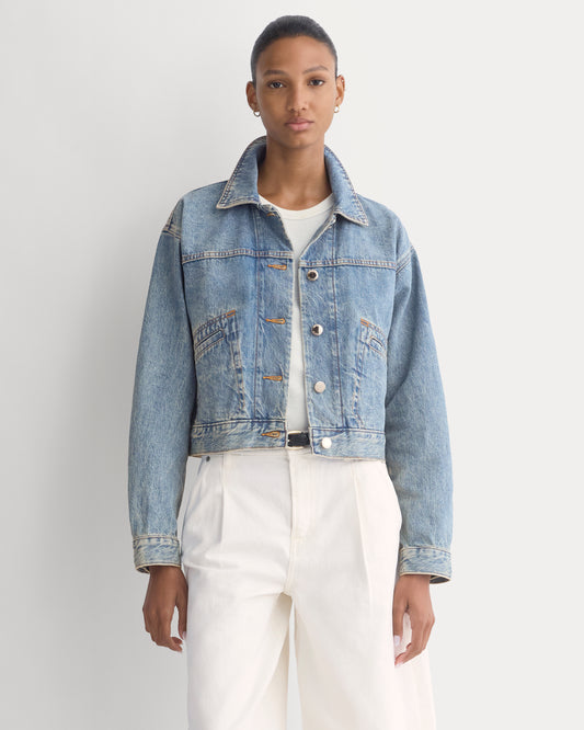 Cropped Trucker Jacket in Denim | Light Denim