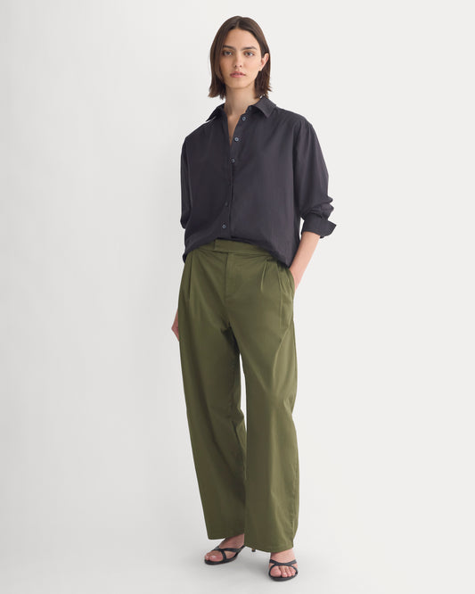 Barrel-Leg Pant in Organic Cotton Sateen | Olive Night