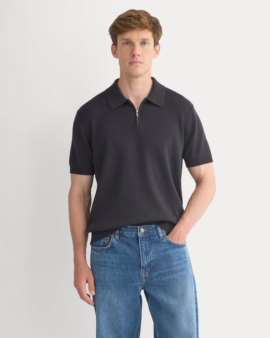 No-Sweat Textured Zip Polo | Black