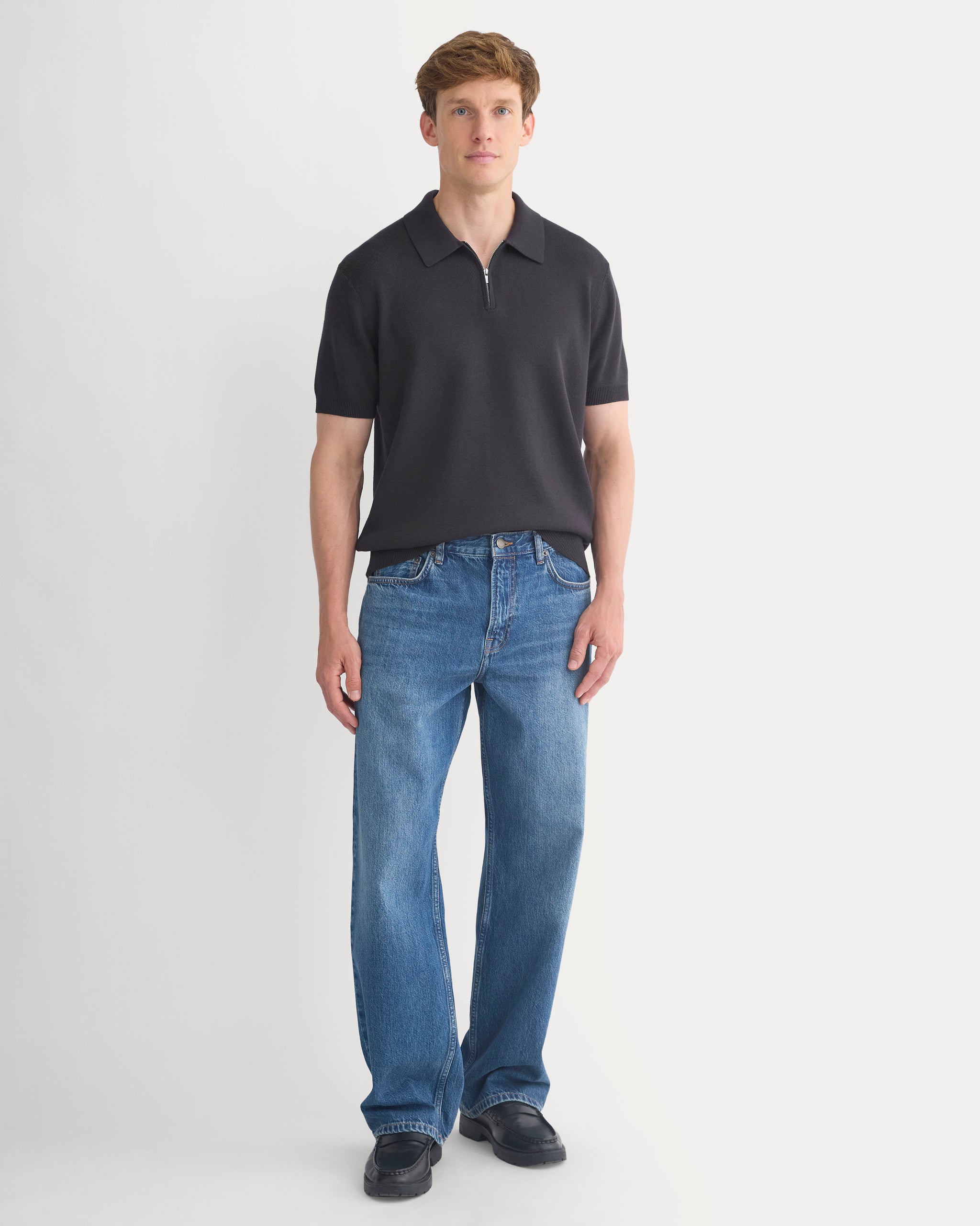 No-Sweat Textured Zip Polo | Black