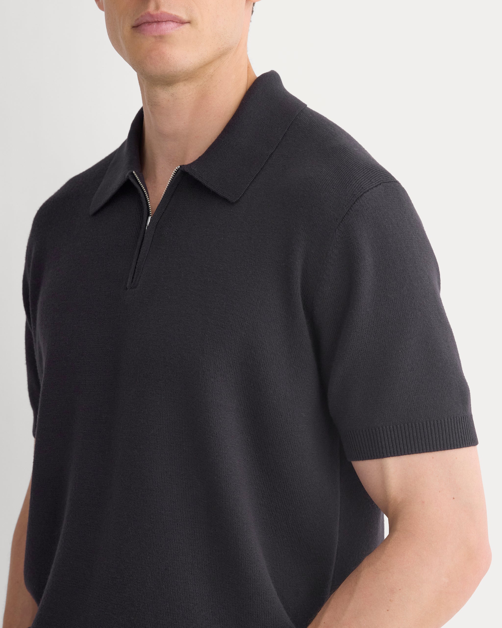 No-Sweat Textured Zip Polo | Black