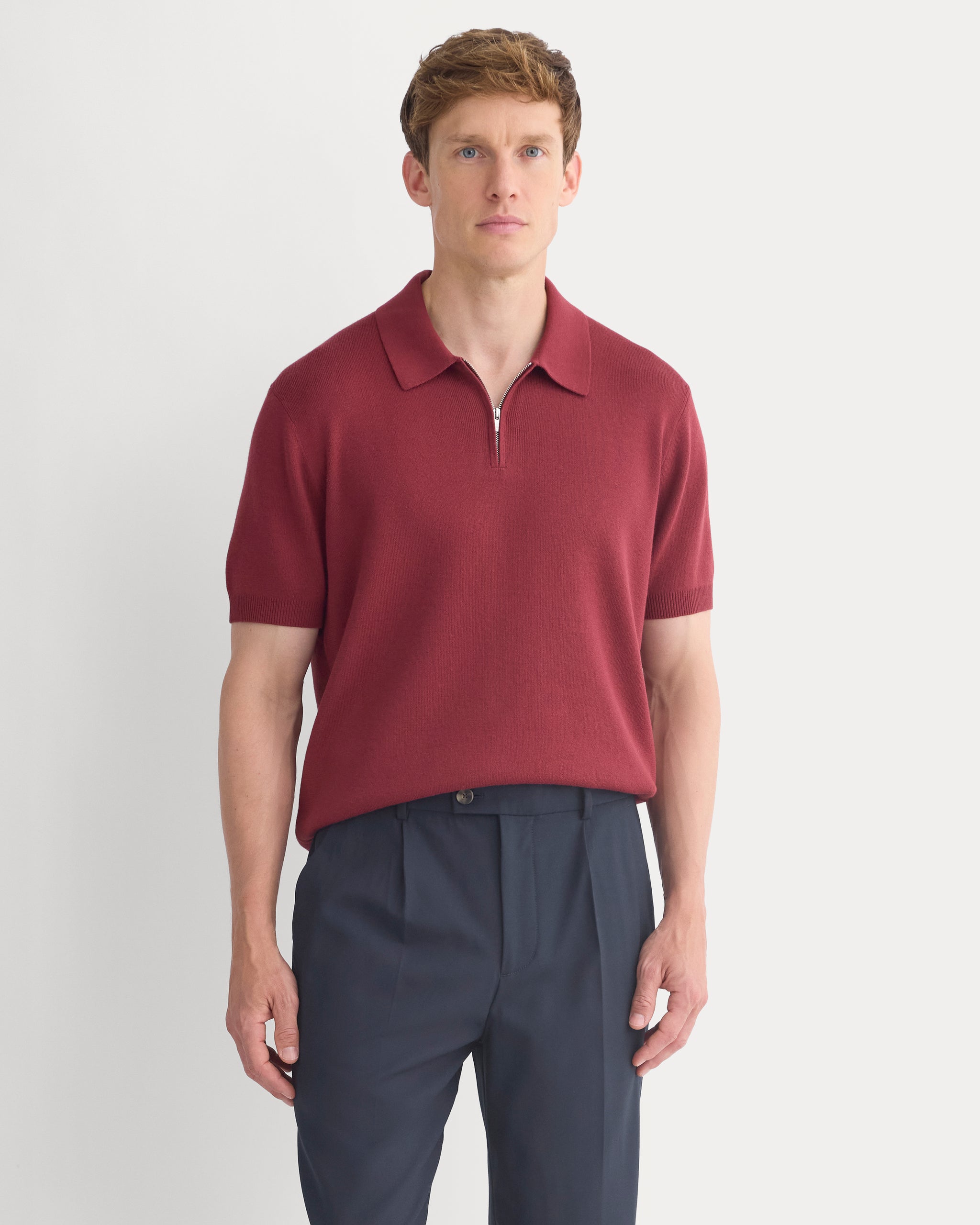 No-Sweat Textured Zip Polo | Cabernet