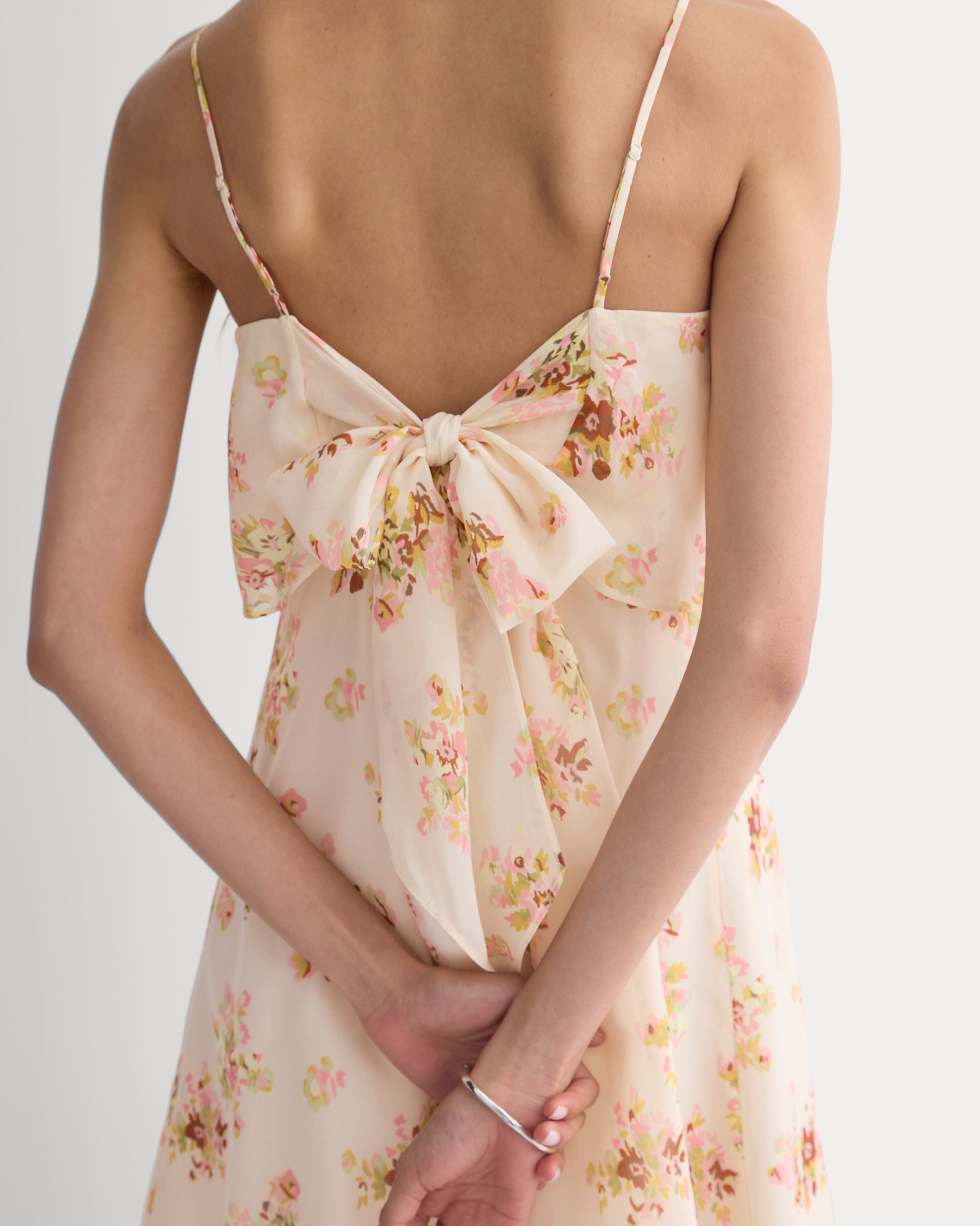 Scarf-Tie Mini Dress in Silk Georgette | Vintage Floral