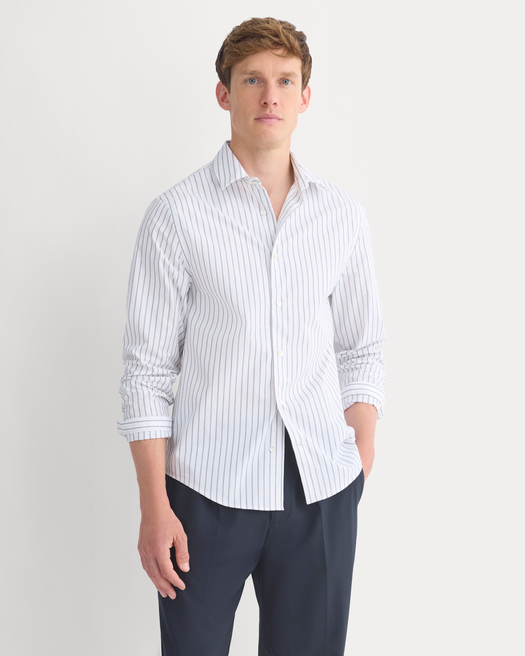 Slim-Fit Poplin Shirt | White Multi Stripe