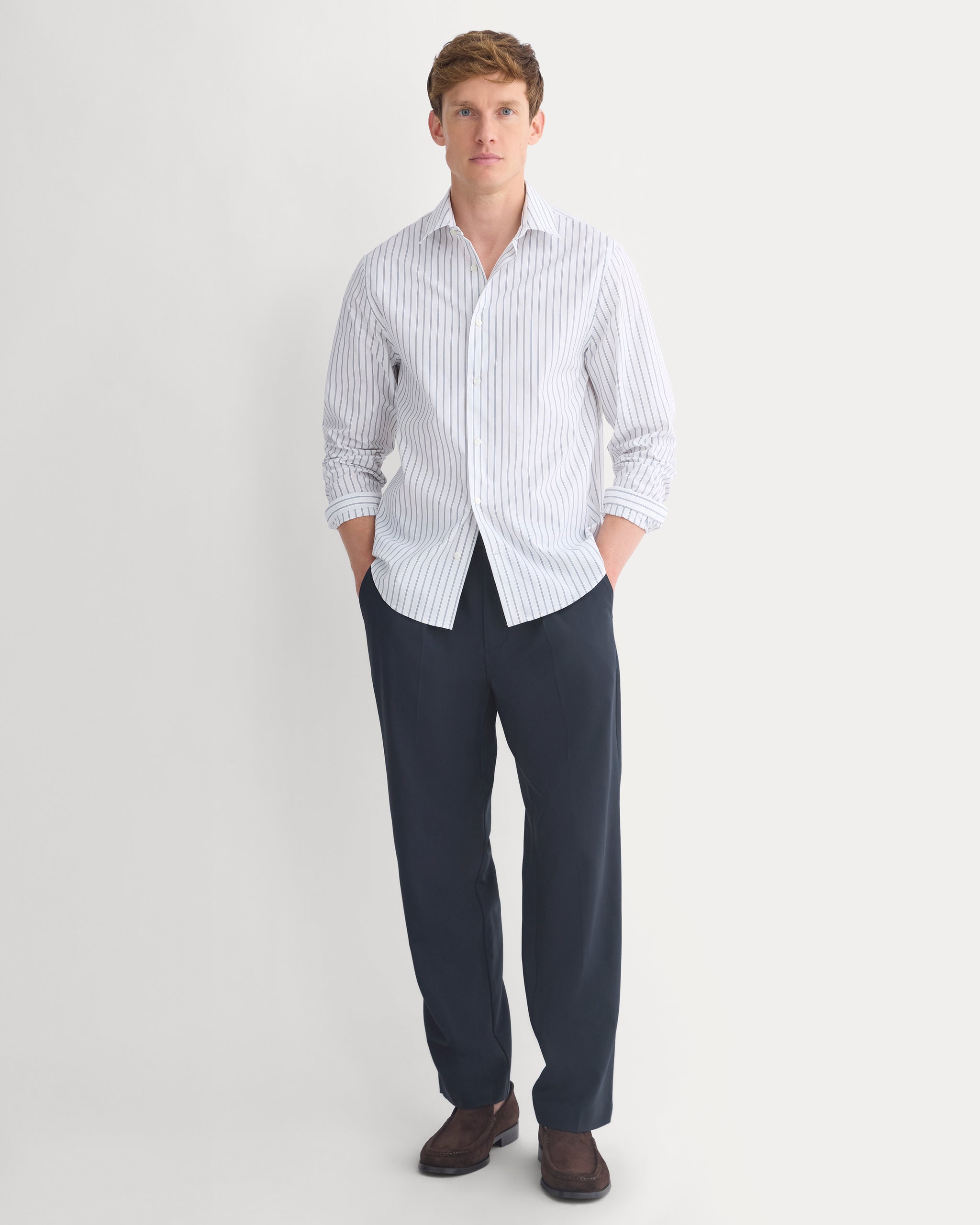 Slim-Fit Poplin Shirt | White Multi Stripe