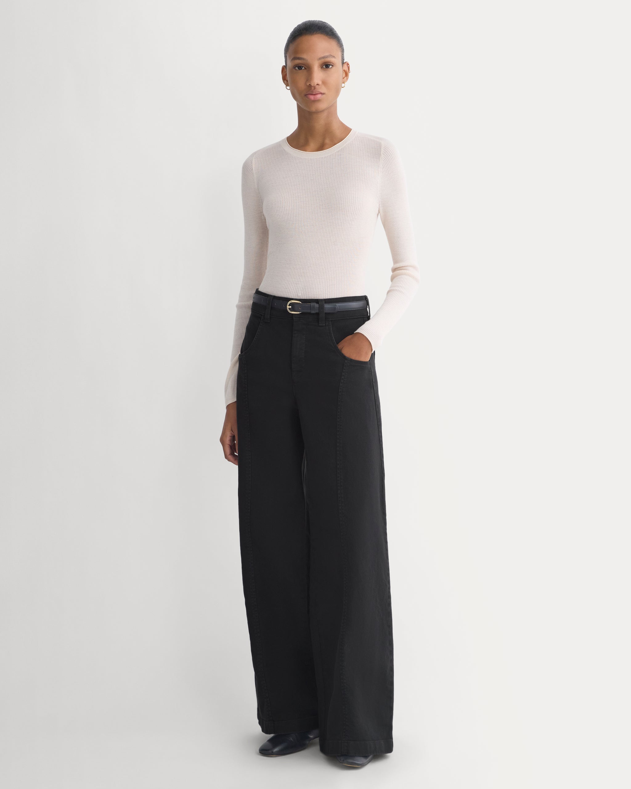 Utility Seamed Wide-Leg Pant | Black | Long