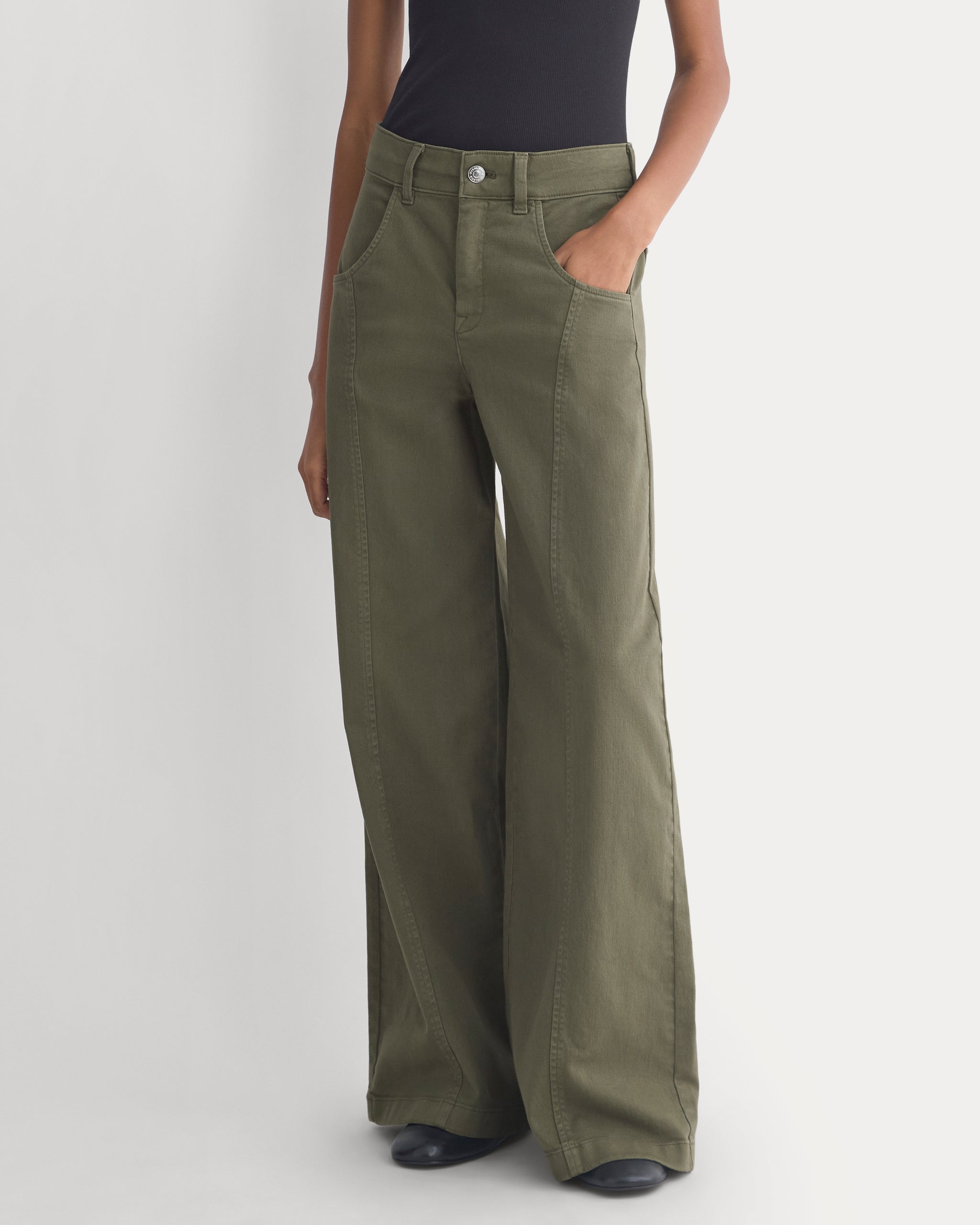 Utility Seamed Wide-Leg Pant | Olive Night | Long