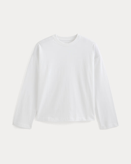 Forever Jersey Boxy Long-Sleeve Crew | White