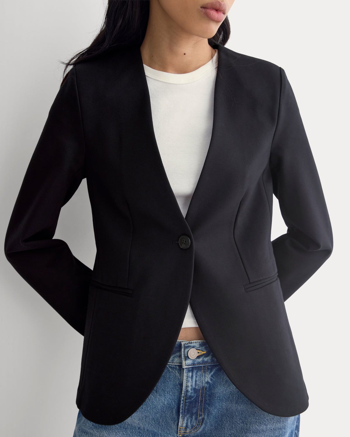 Collarless Ponte Blazer | Black