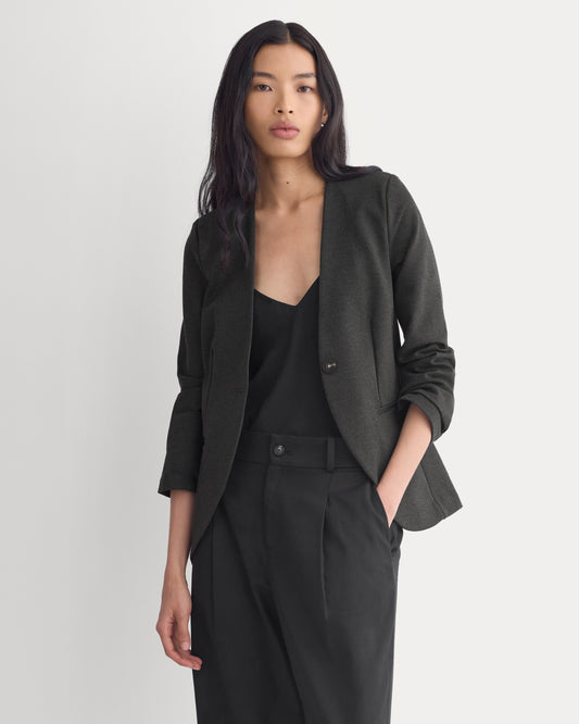 Collarless Ponte Blazer | Heathered Soot