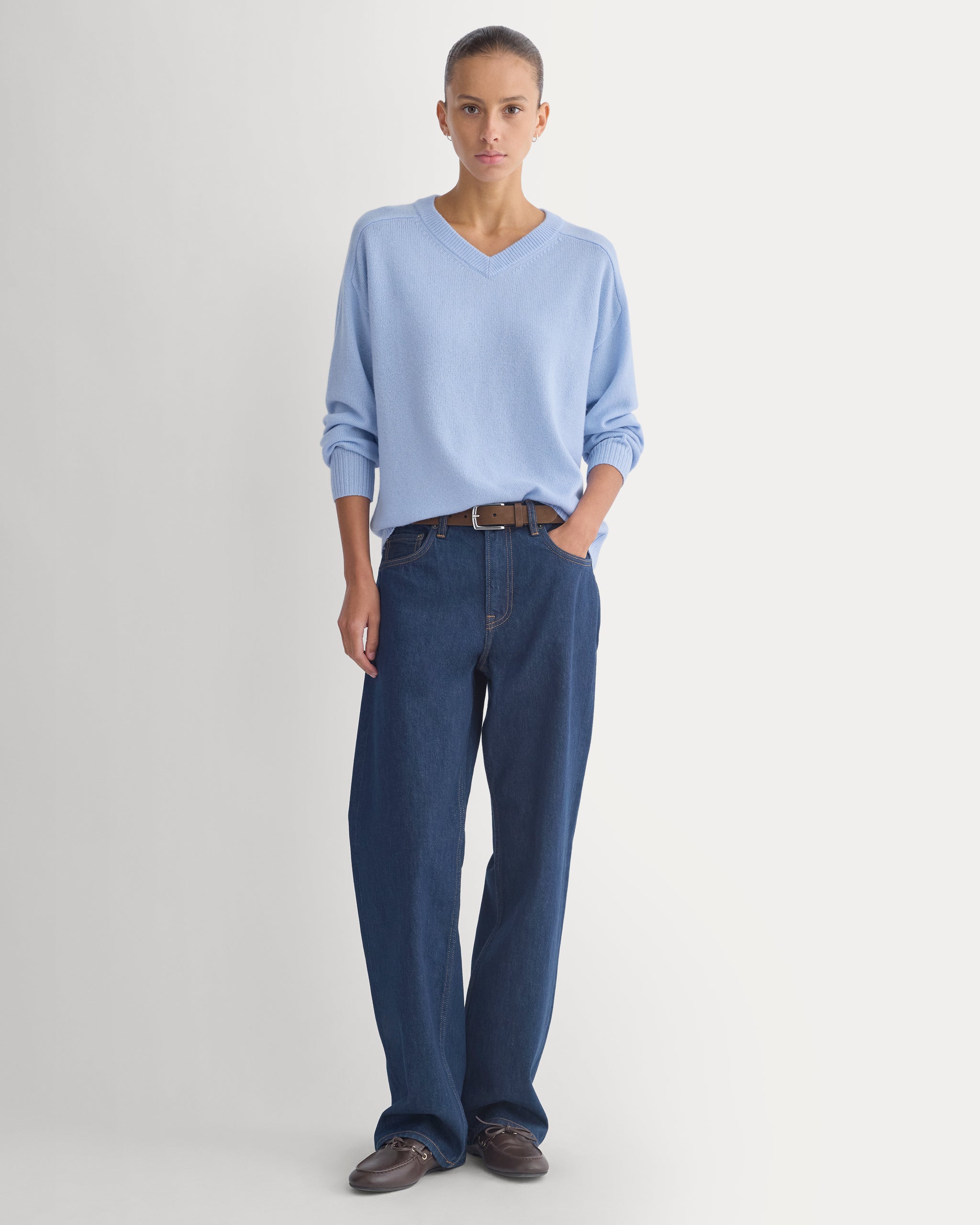 Cashmere High V Boyfriend Sweater | Blue