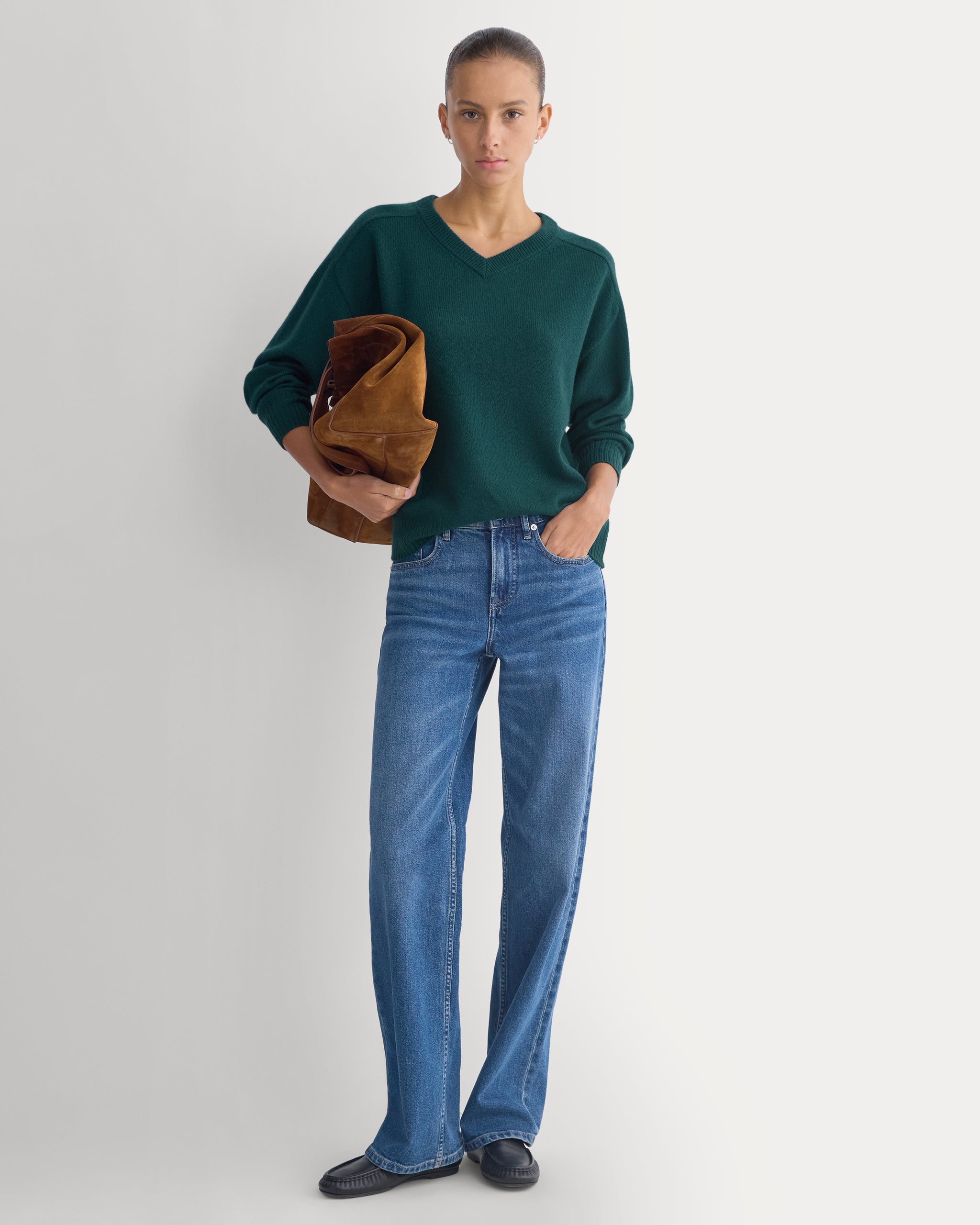Cashmere High V Boyfriend Sweater | Ponderosa Pine