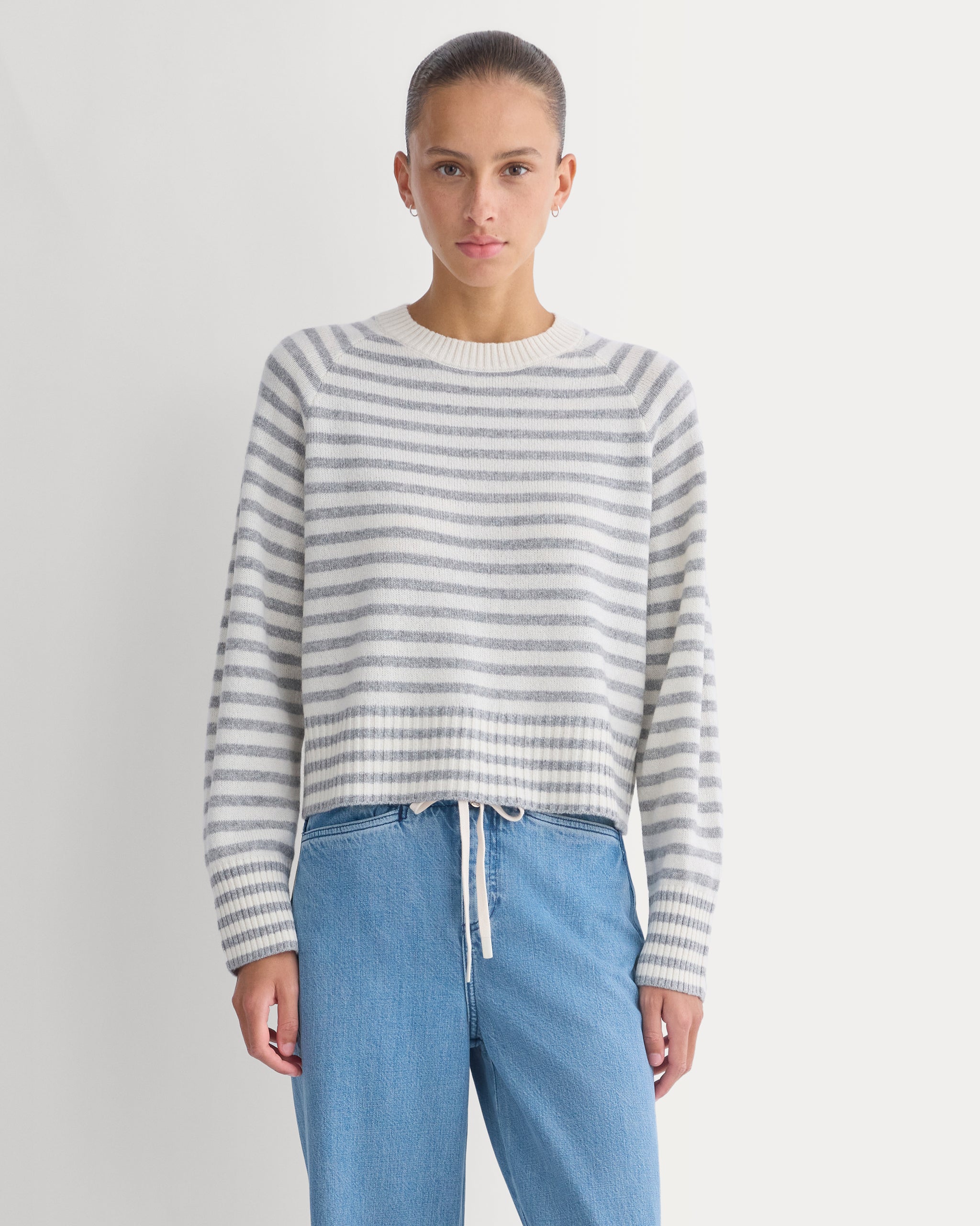 The Boxy Crew in Cashmere | Grey Stripe