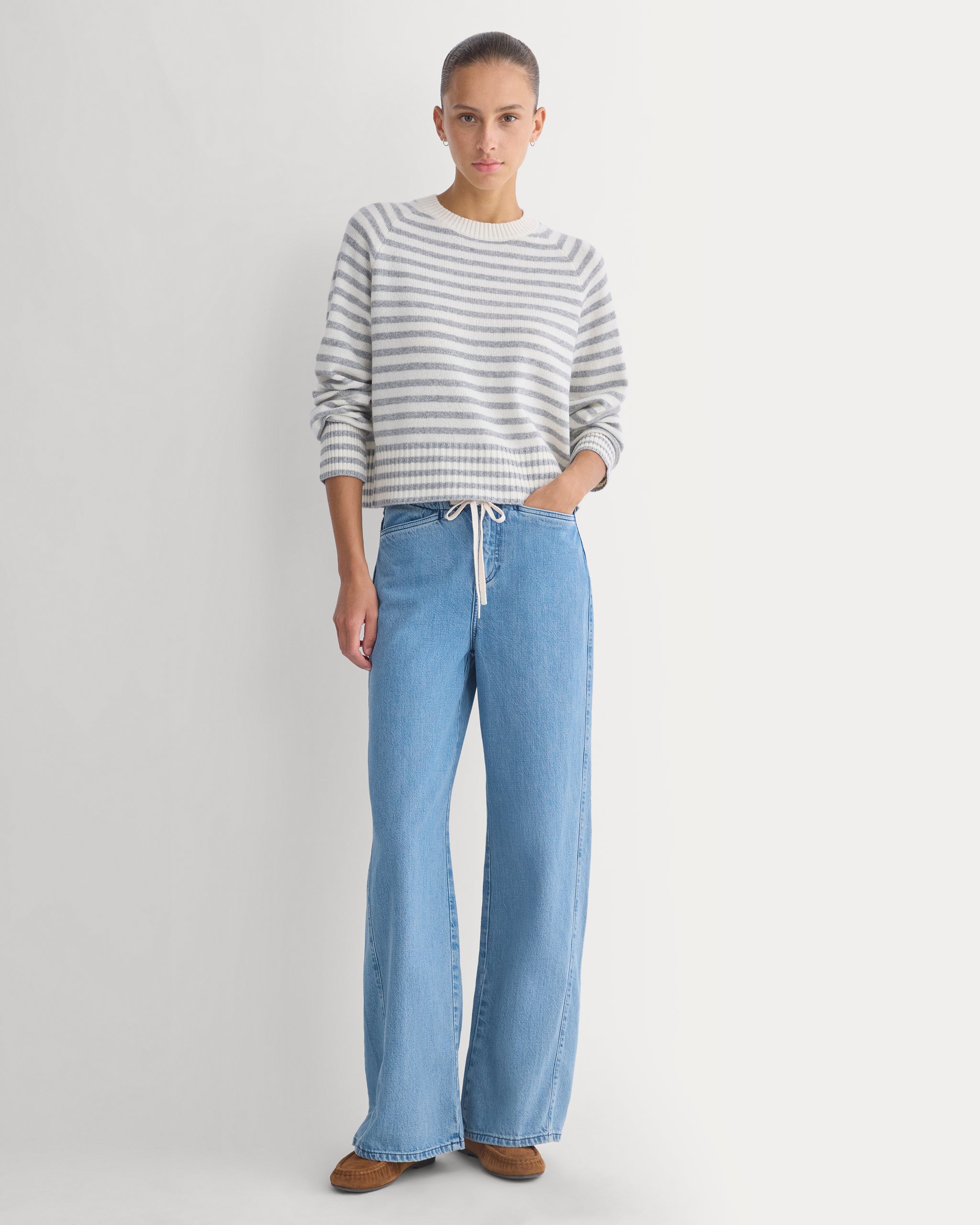 The Boxy Crew in Cashmere | Grey Stripe