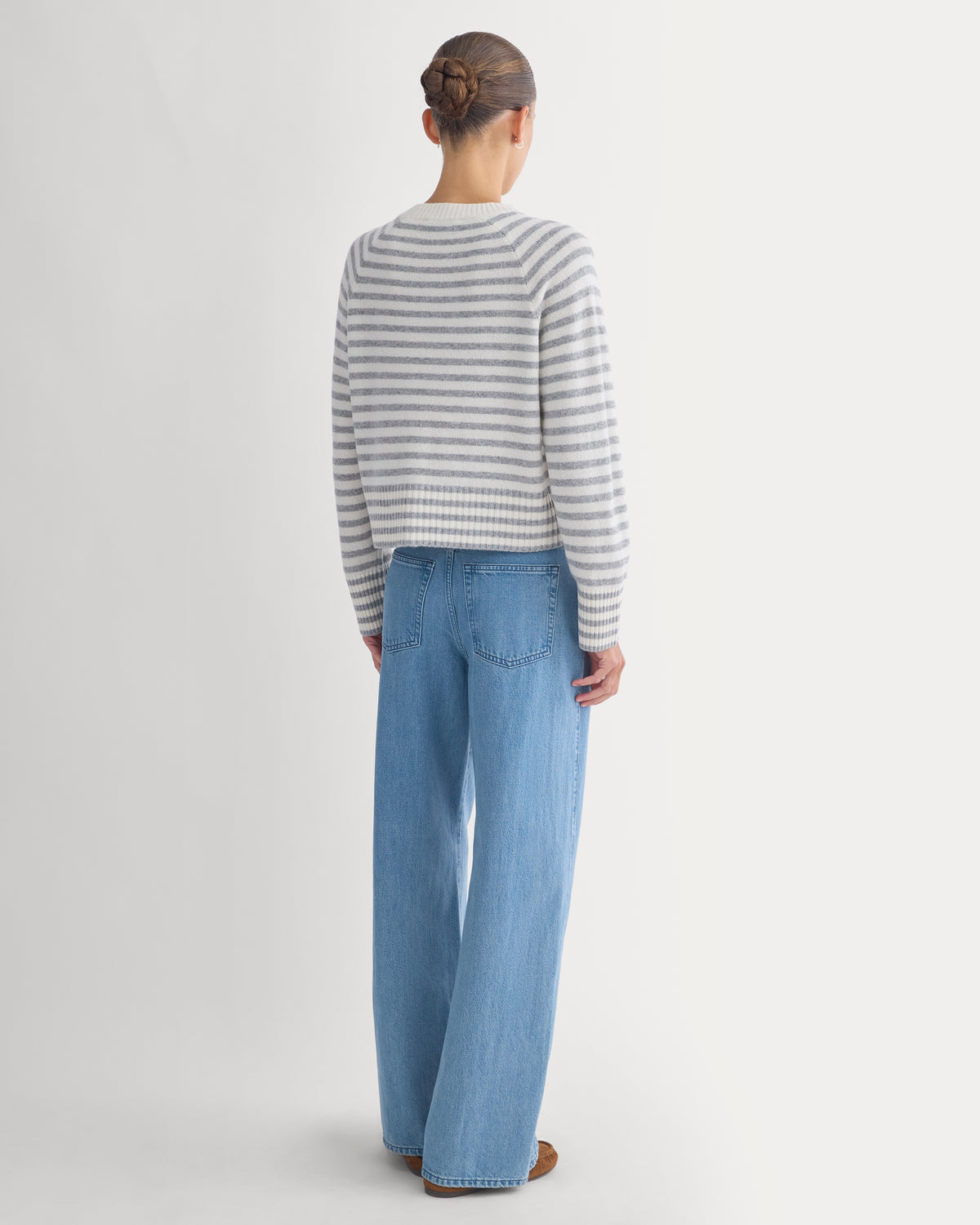 The Boxy Crew in Cashmere | Grey Stripe