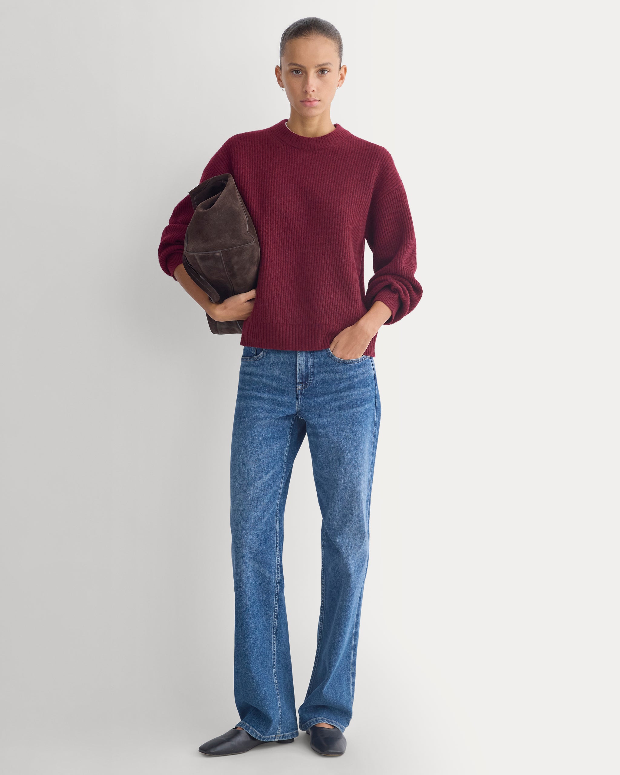 Cashmere Fisherman Crew | Heather Wine